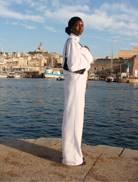 Pantalon en lin matcha blanc