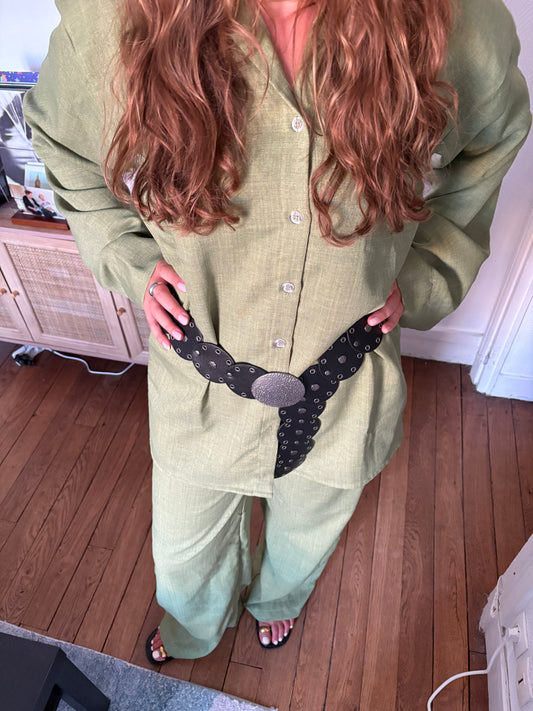 Pantalon en lin matcha
