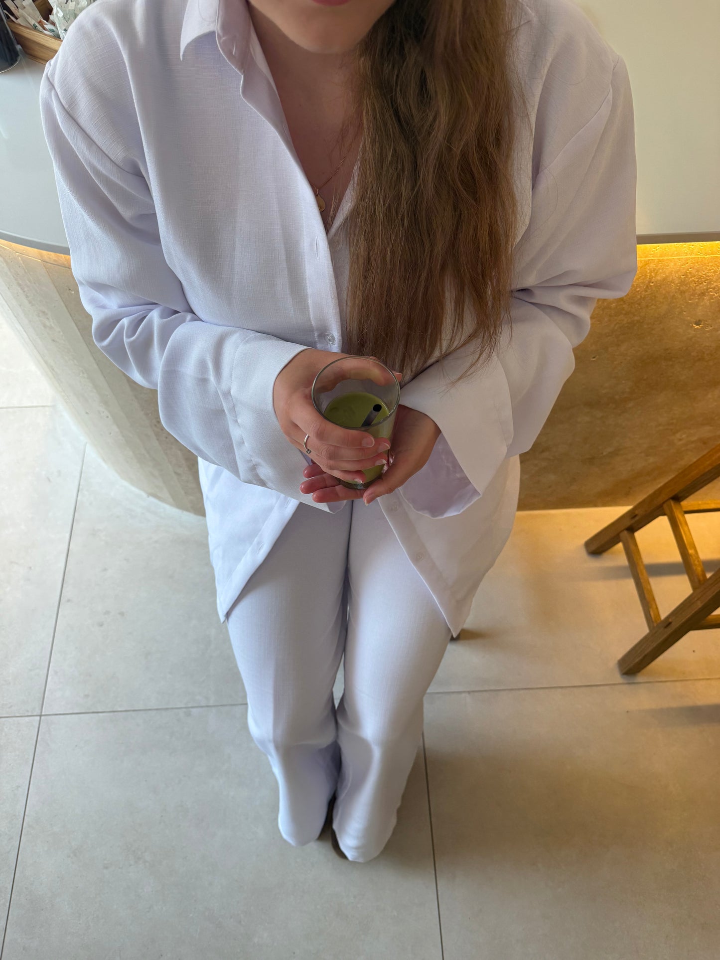 Pantalon en lin matcha blanc
