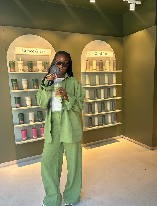 Chemise en lin matcha