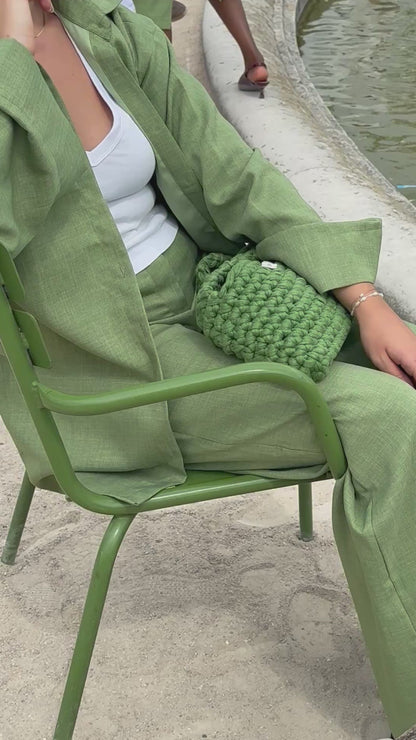Pantalon en lin matcha